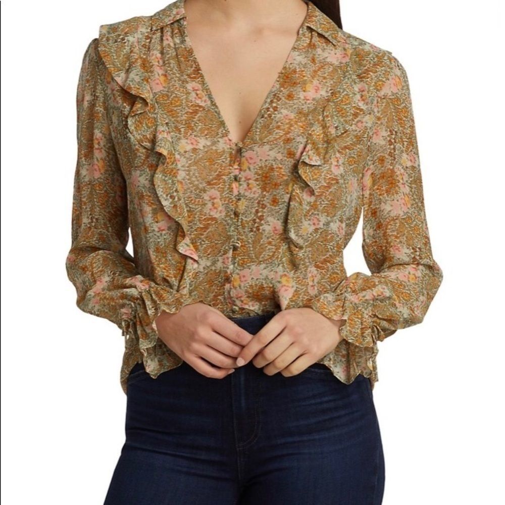 Paige Tessa Silk Floral Ruffle Blouse